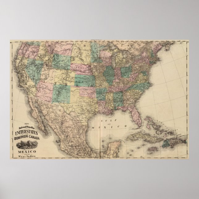 New railroad map of the United States 3 Poster (Front)