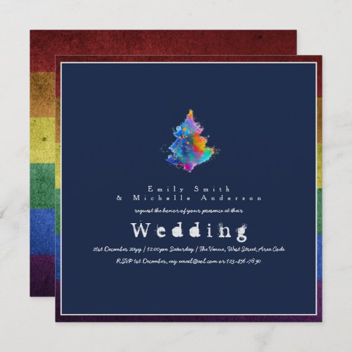 NEW Rainbow Christmas Tree LGBT Pride Gay Wedding Invitation