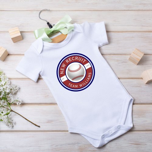 New Recruit Custom family name baseball logo Baby Bodysuit