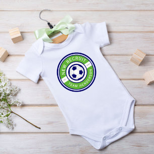 "New Recruit" Custom family name green soccer logo Baby Bodysuit