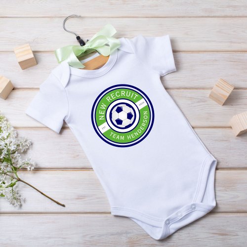 New Recruit Custom family name green soccer logo Baby Bodysuit