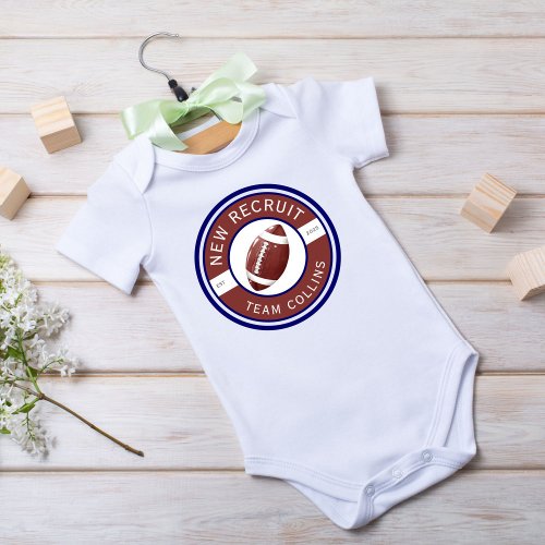 New Recruit Custom family name US football logo Baby Bodysuit