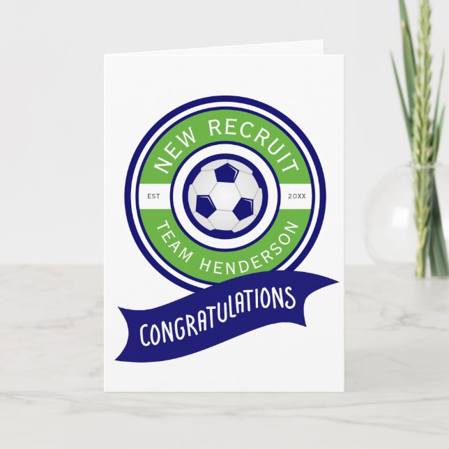 New Recruit Soccer Congratulations Baby Greeting Card (Front)