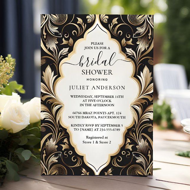 New Retro Arabic Exotic Bold Damask Bridal Shower Invitation (Creator Uploaded)
