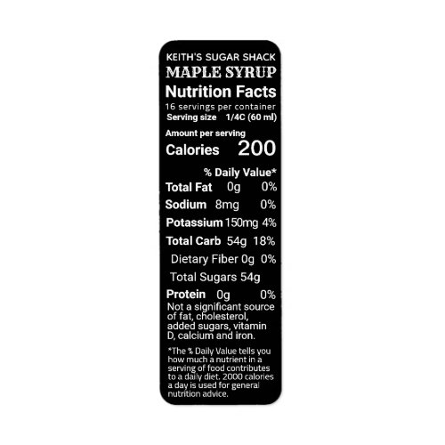 NEW Return Address Maple Syrup Nutrition Black  Label