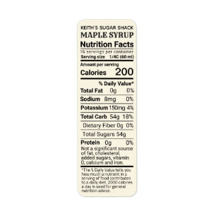 NEW Return Address Maple Syrup Nutrition Ivory   Label