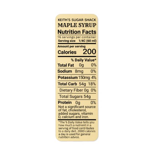 NEW Return Address Size Maple Syrup Nutrition Gold Label