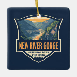 New River Gorge National Park Illustration Retro Ceramic Ornament