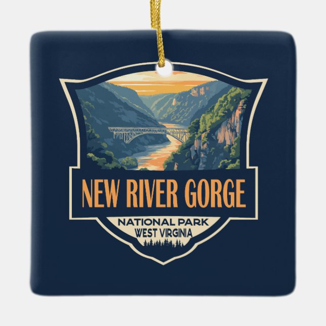 New River Gorge National Park Illustration Retro Ceramic Ornament (Front)