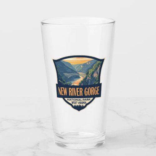 New River Gorge National Park Illustration Retro Glass