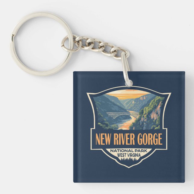 New River Gorge National Park Illustration Retro Keychain (Front)