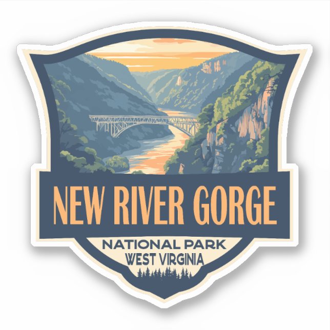 New River Gorge National Park Illustration Retro Sticker (Front)