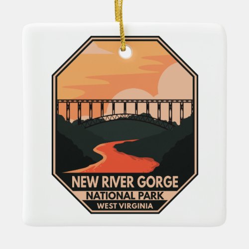 New River Gorge National Park Minimal Retro Emblem Ceramic Ornament
