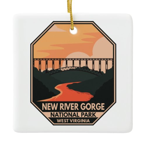 New River Gorge National Park Minimal Retro Emblem Ceramic Ornament