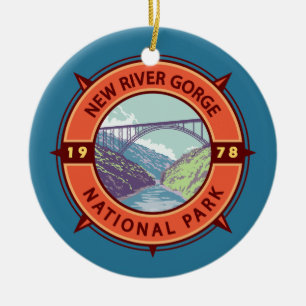 New River Gorge National Park Retro Compass Emblem Ceramic Ornament