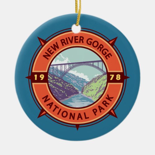 New River Gorge National Park Retro Compass Emblem Ceramic Ornament
