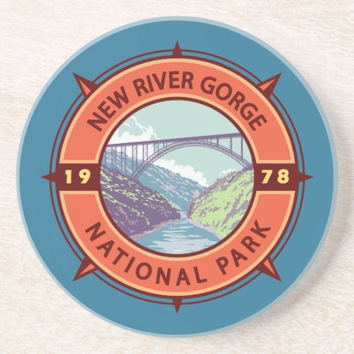 New River Gorge National Park Retro Compass Emblem Coaster