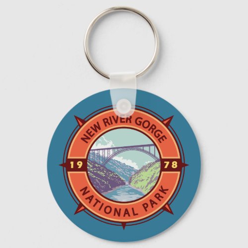 New River Gorge National Park Retro Compass Emblem Keychain