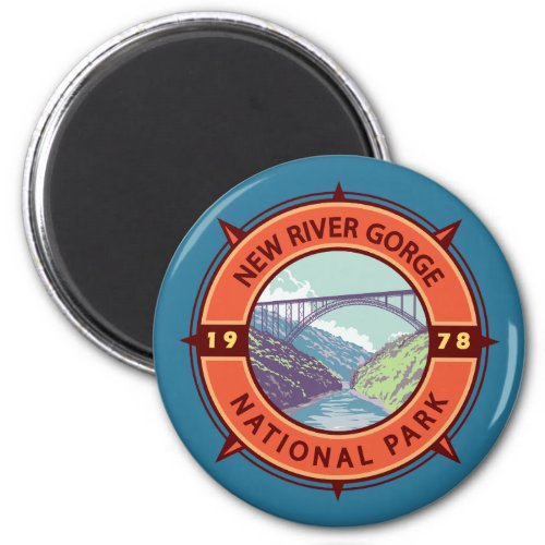 New River Gorge National Park Retro Compass Emblem Magnet