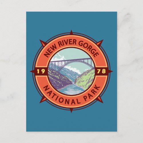 New River Gorge National Park Retro Compass Emblem Postcard