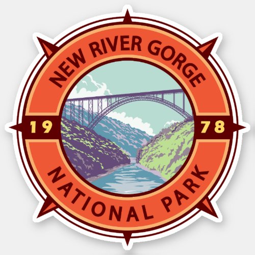 New River Gorge National Park Retro Compass Emblem Sticker