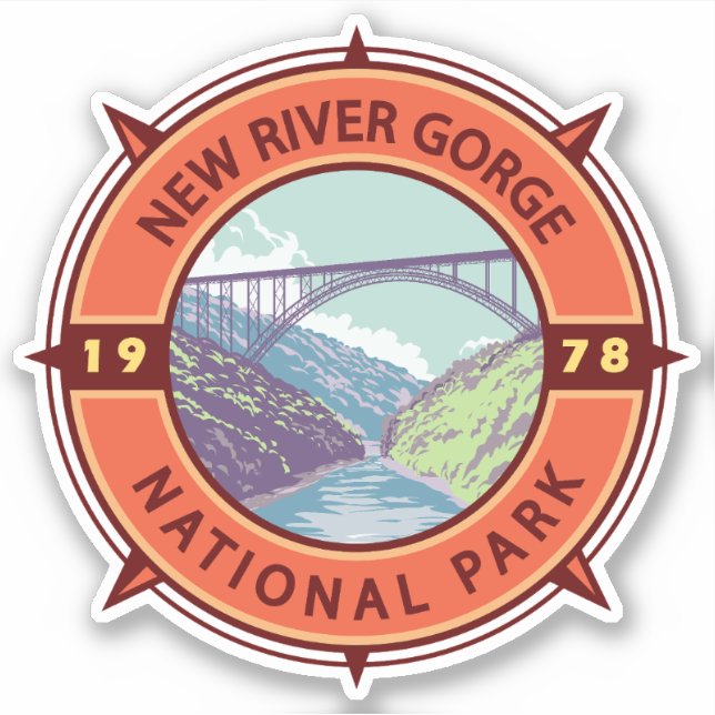 New River Gorge National Park Retro Compass Emblem Sticker (Front)