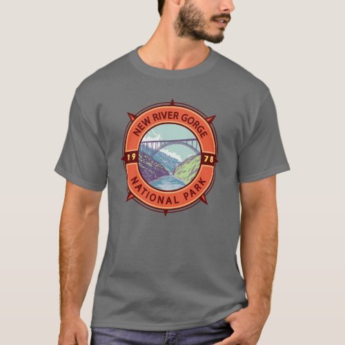 New River Gorge National Park Retro Compass Emblem T_Shirt