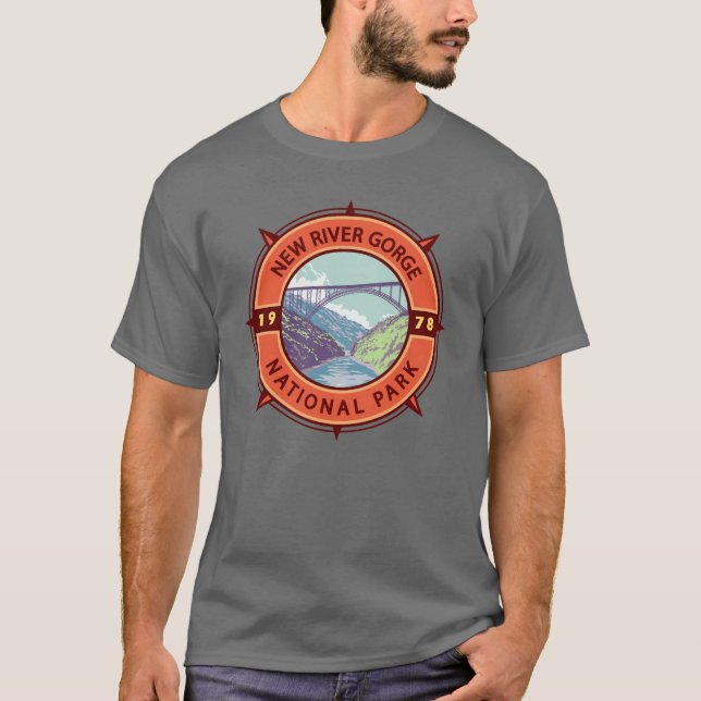 New River Gorge National Park Retro Compass Emblem T-Shirt (Front)