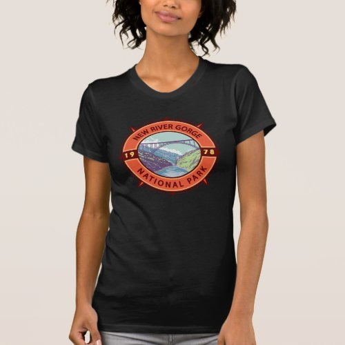 New River Gorge National Park Retro Compass Emblem T_Shirt