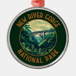 New River Gorge National Park Retro Distressed Metal Ornament