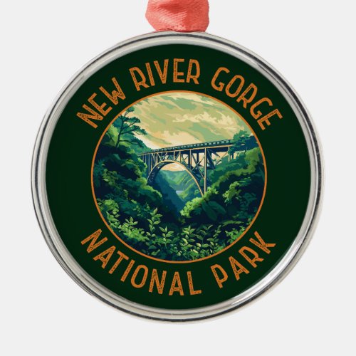 New River Gorge National Park Retro Distressed Metal Ornament