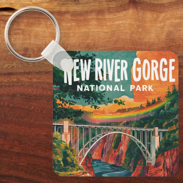 New River Gorge National Park Watercolor Design Keychain (Front)