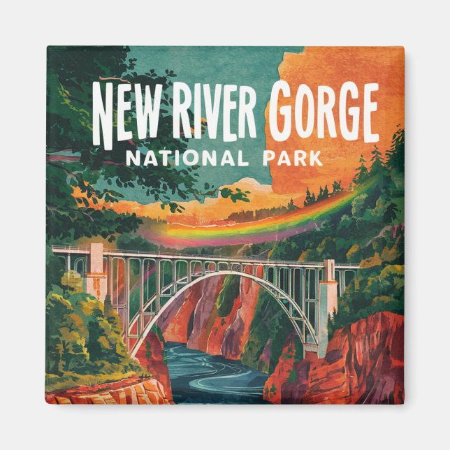 New River Gorge National Park Watercolor Design Magnet (Front)
