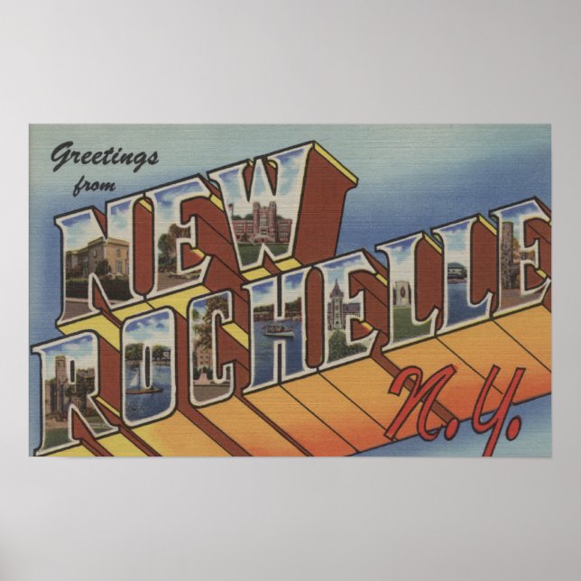 New Rochelle, New York - Large Letter Scenes Poster (Front)