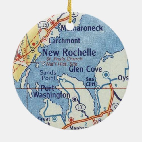 New Rochelle Vintage Map Ceramic Ornament