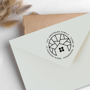 New Roots House Tree Family Name Return Address Rubber Stamp