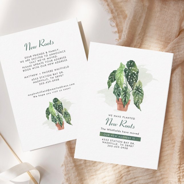 New Roots Moving Change of Address Announcement (Potted Plant Modern Moving Announcement)