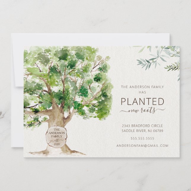 New Roots Oak Tree Moving Announcement (Front)