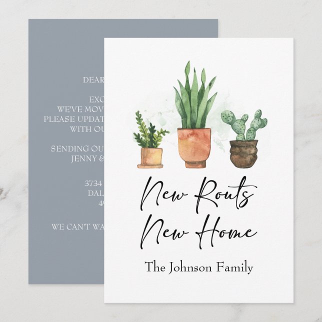 New Roots We've Moved New Home Blue Announcement (Front/Back)