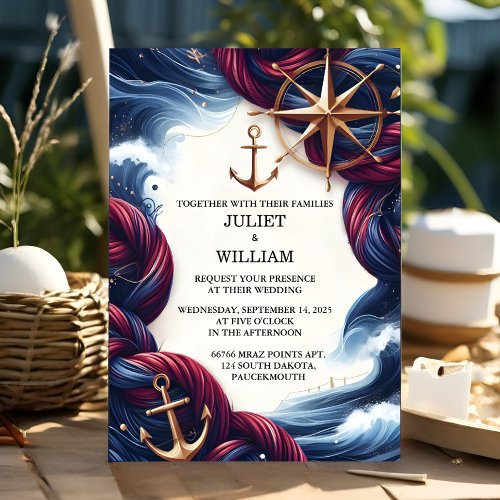 New Rope Knot Boat Ship Navy Blue Nautical Wedding Invitation