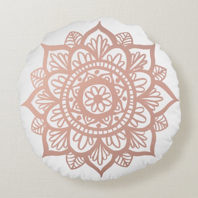 New Rose Gold Mandala Round Pillow (Back)