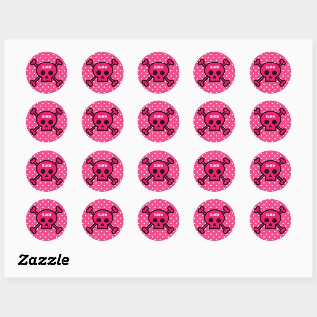 NEW! Round Sticker - Skull Bones (add name)  (Sheet)