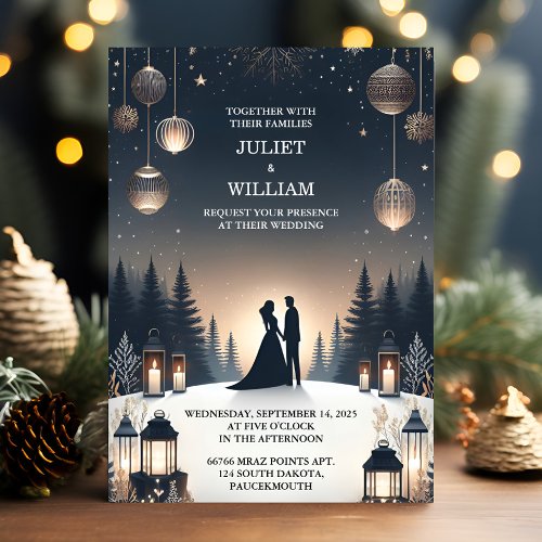 New Rustic Forest Stars Snow Bright Winter Wedding Invitation