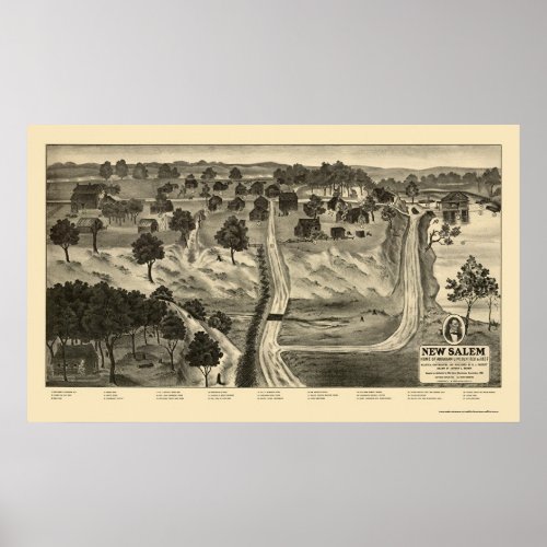 New Salem IL Panoramic Map _ 1837 Poster