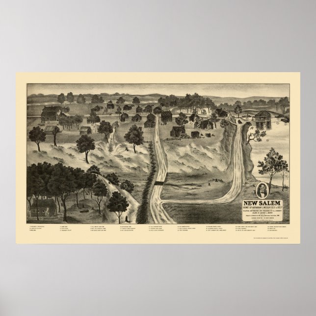 New Salem, IL Panoramic Map - 1837 Poster (Front)