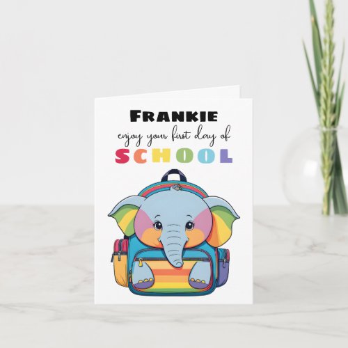 New School Starter Card For Son Daughter elephant