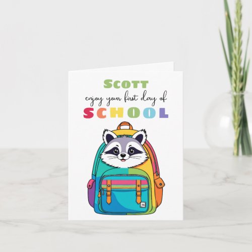 New School Starter Card Son Daughter cute racoon