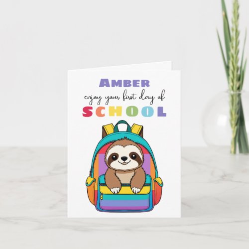 New School Starter Card Son Daughter cute sloth