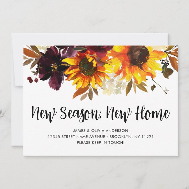 New Season New Home Fall Autumn Sunflower Moving Announcement (Front)