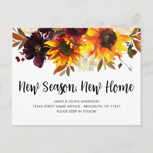 New Season New Home Fall Autumn Sunflower Moving Announcement Postcard